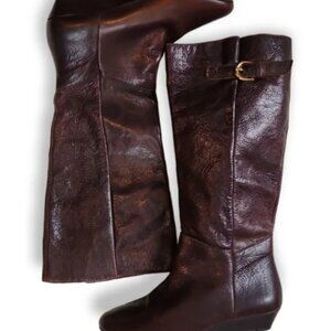 BROWN WEDGE BOOTS Steven by Steve Madden Intyce in Cognac Leather SIZE 9
